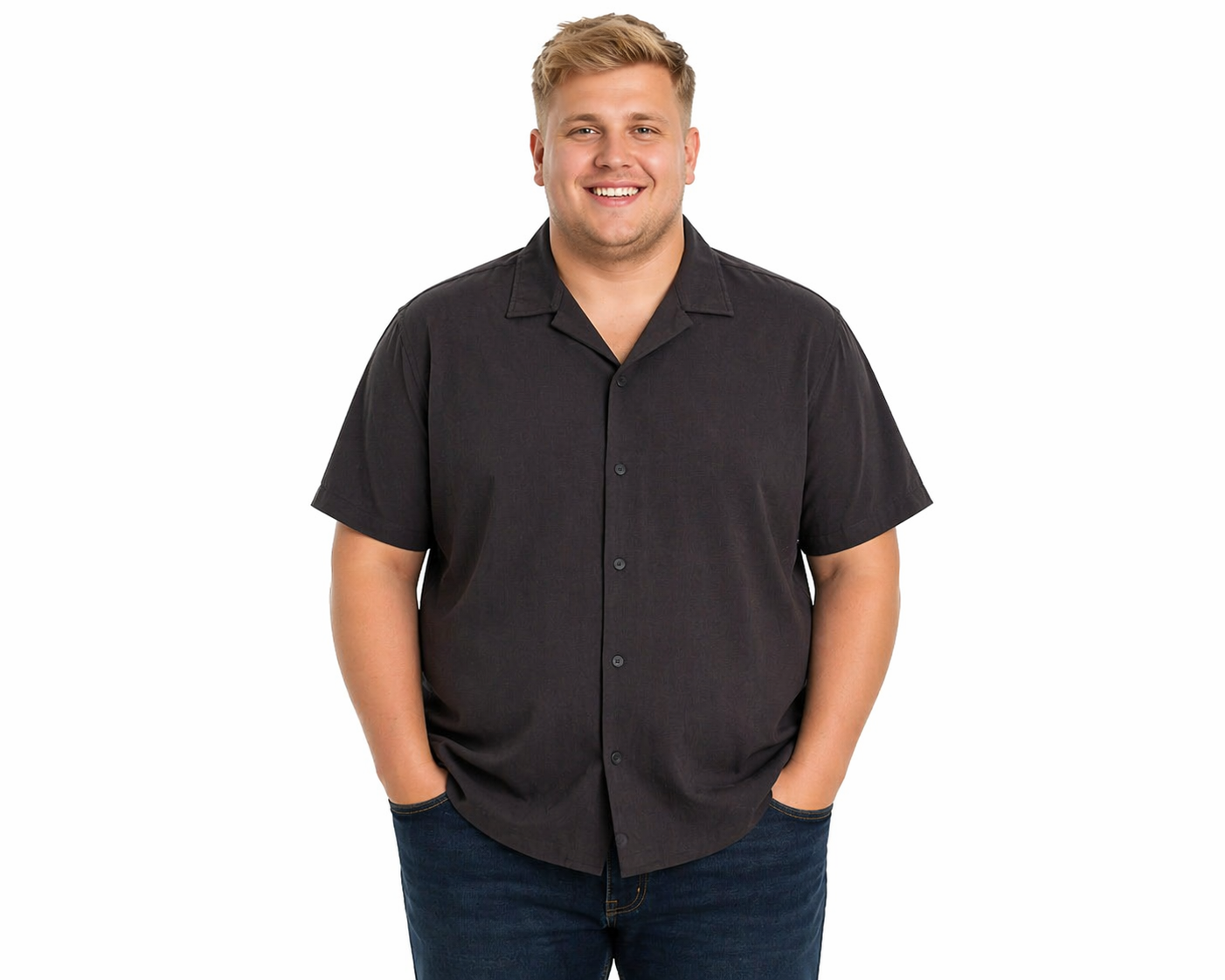 Jack & Jones Global Waffle Resort Skjorte – Sort – 3XL til 8XL