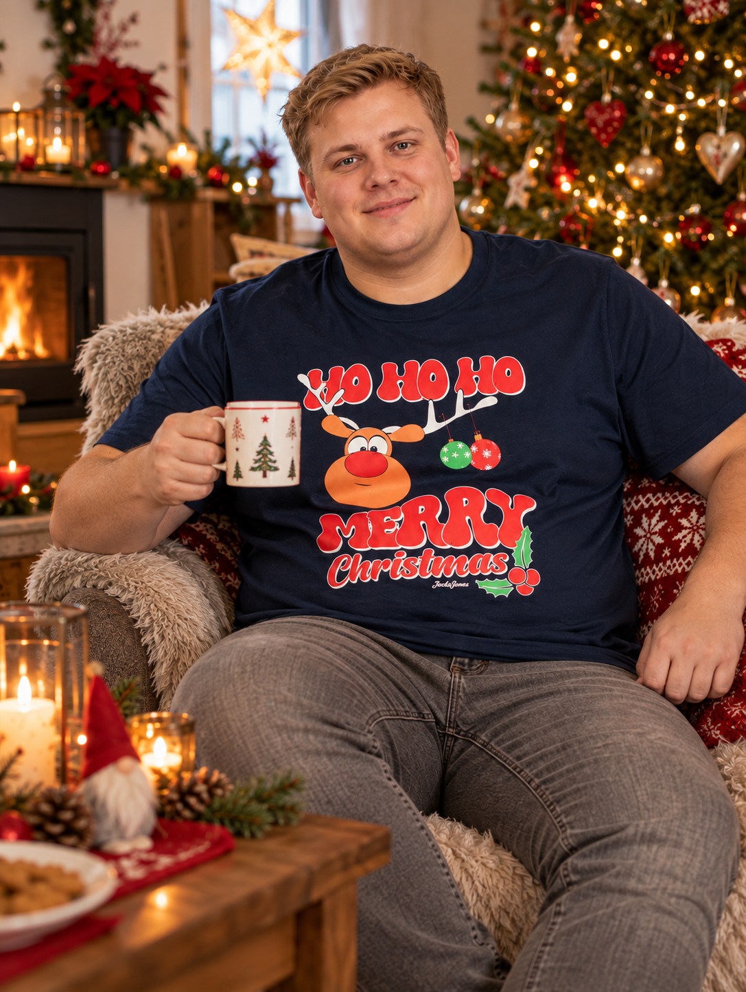 Jack & Jones - Xmas Fun Ho Ho Ho T-Shirt – Navy Blazer - 3XL-8XL
