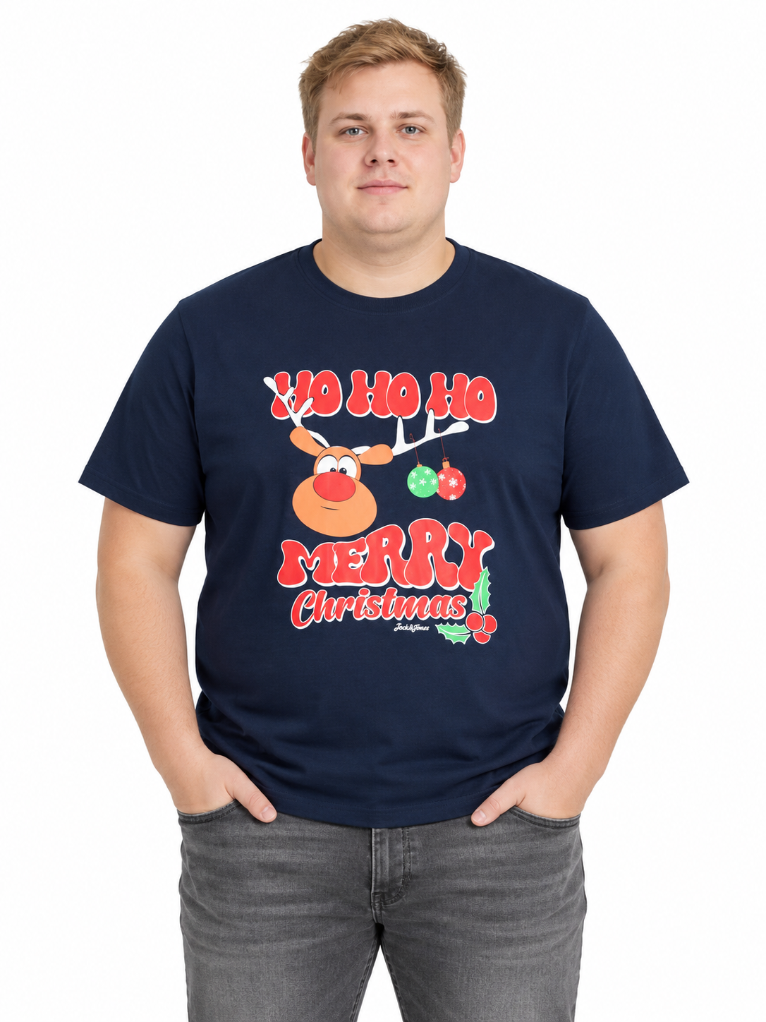 Jack & Jones - Xmas Fun Ho Ho Ho T-Shirt – Navy Blazer - 3XL-8XL