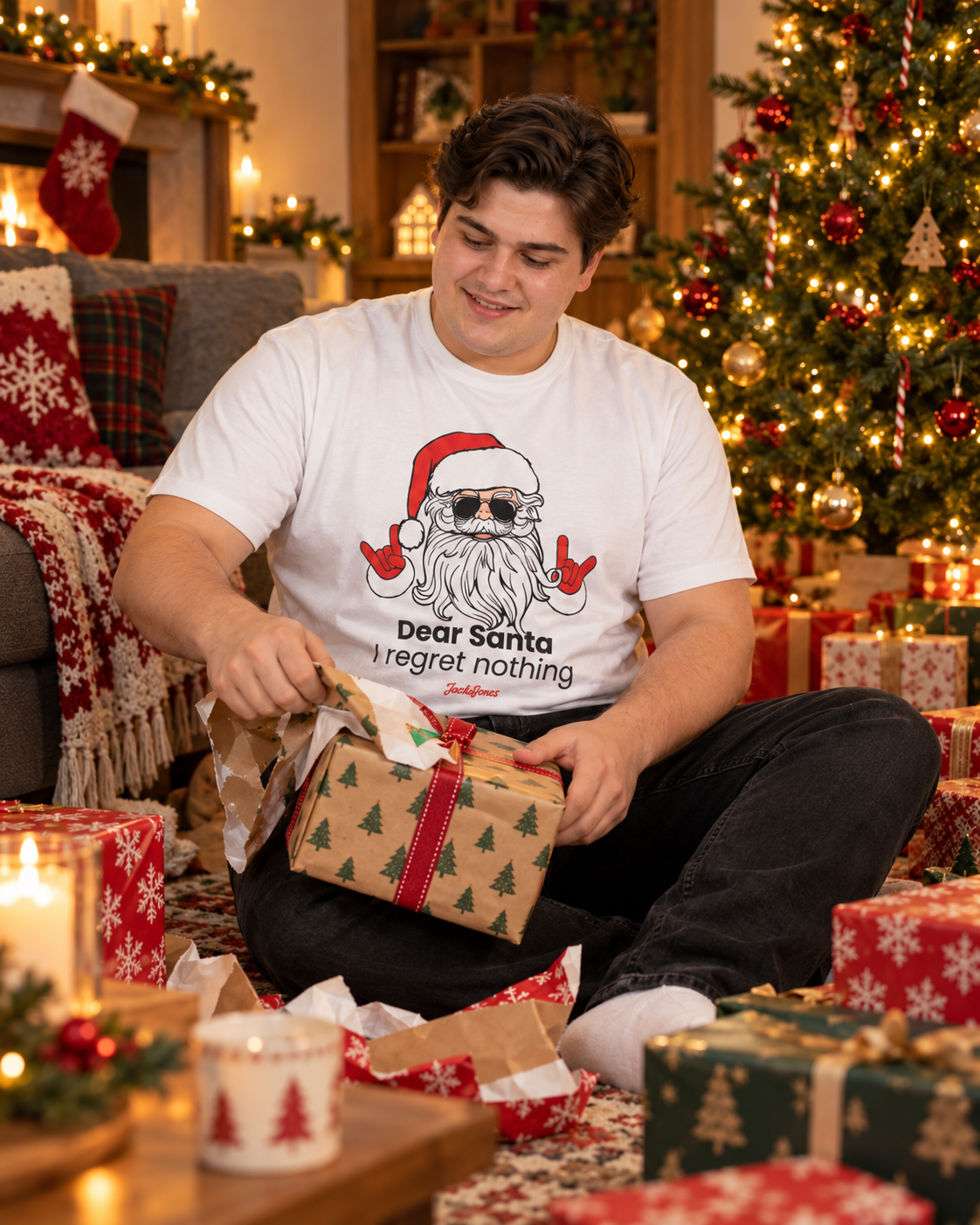 Jack & Jones - Xmas Fun Santa T-Shirt – Hvid - 3XL-8XL