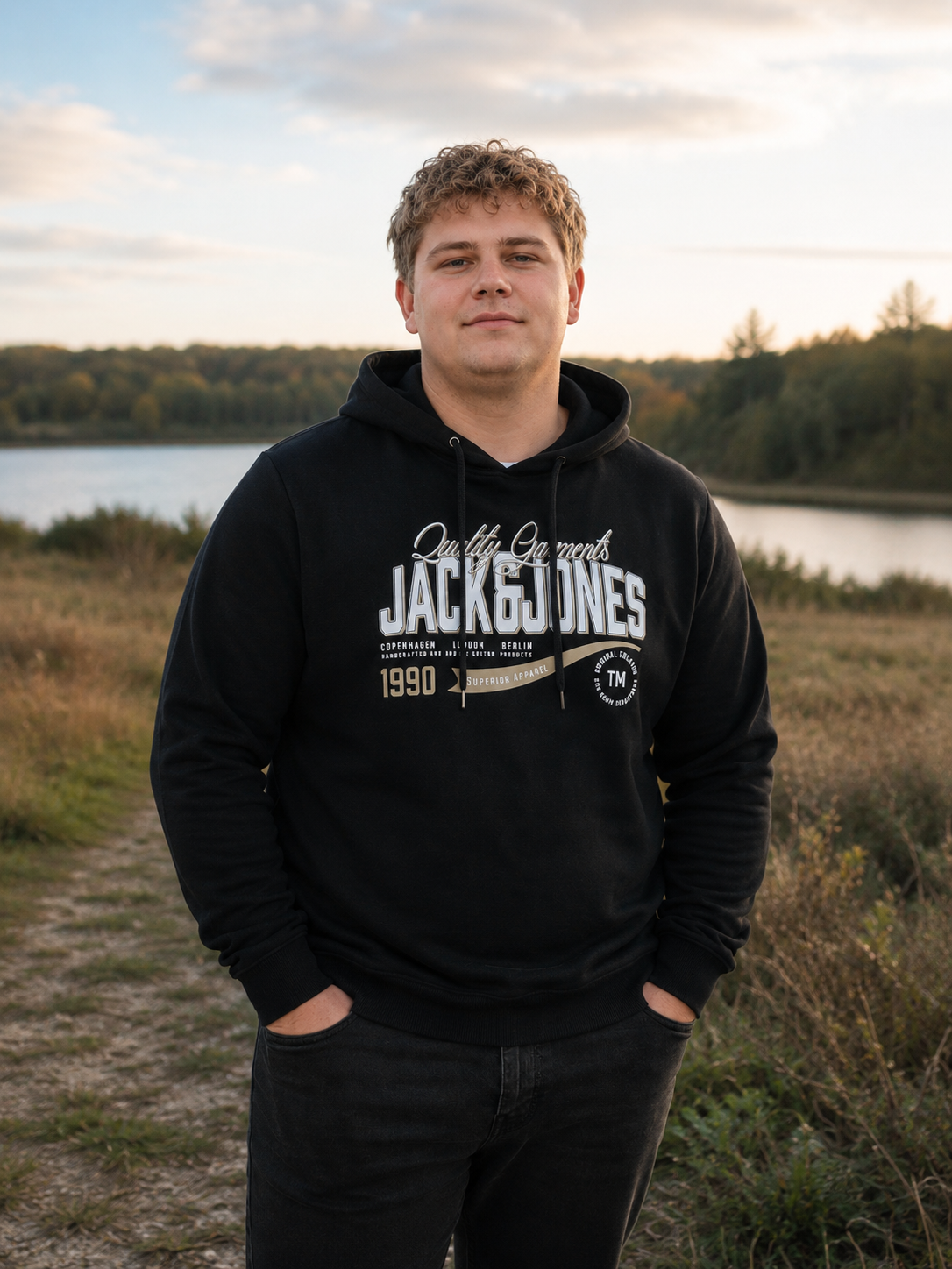 Jack & Jones - Logo Sweat 2 Hættetrøje AW26 - Sort (3XL - 8XL)
