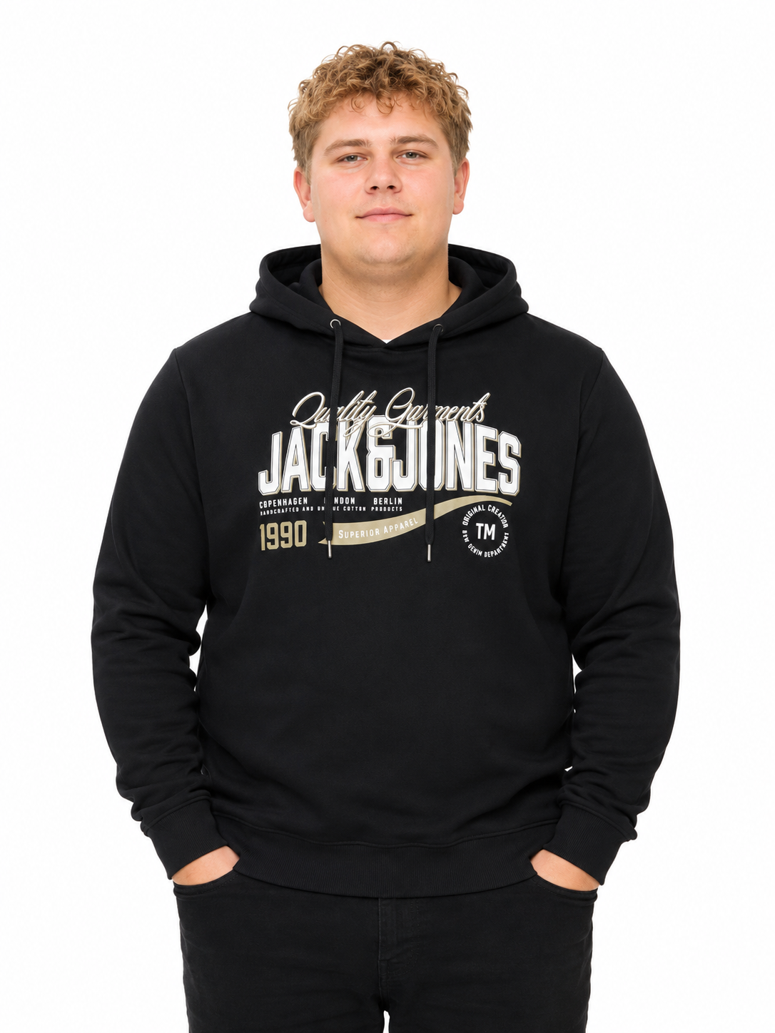 Jack & Jones - Logo Sweat 2 Hættetrøje AW26 - Sort (3XL - 8XL)
