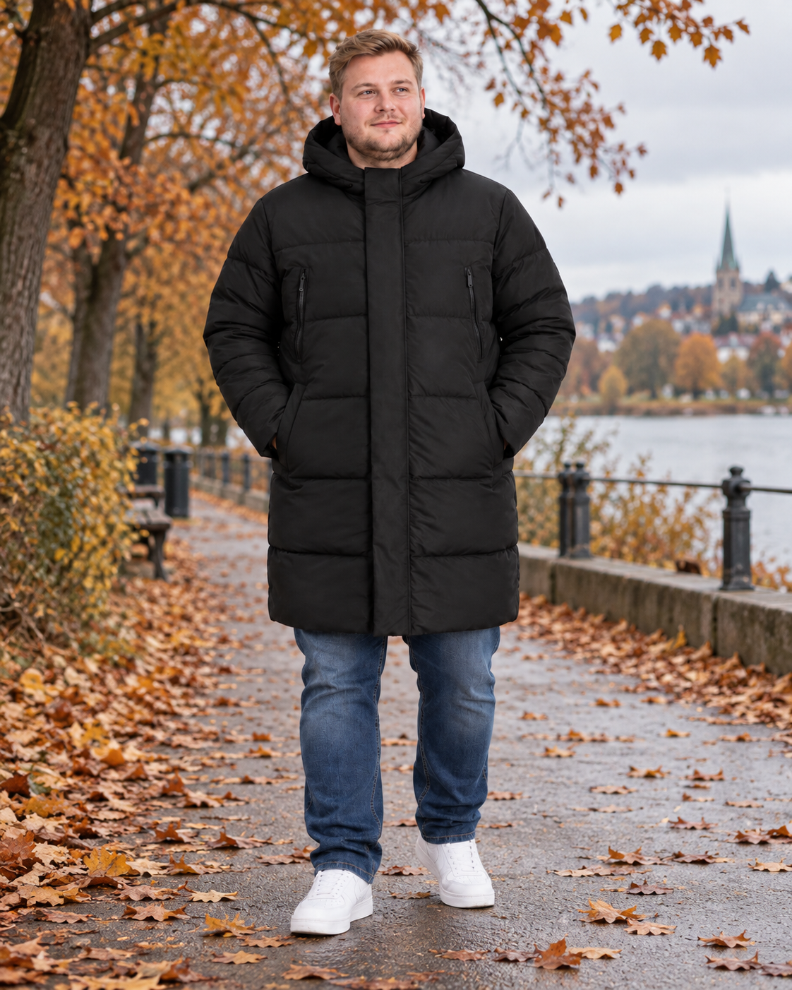 Jack & Jones - Becks Lang Puffer Jakke - Sort (3XL-8XL)