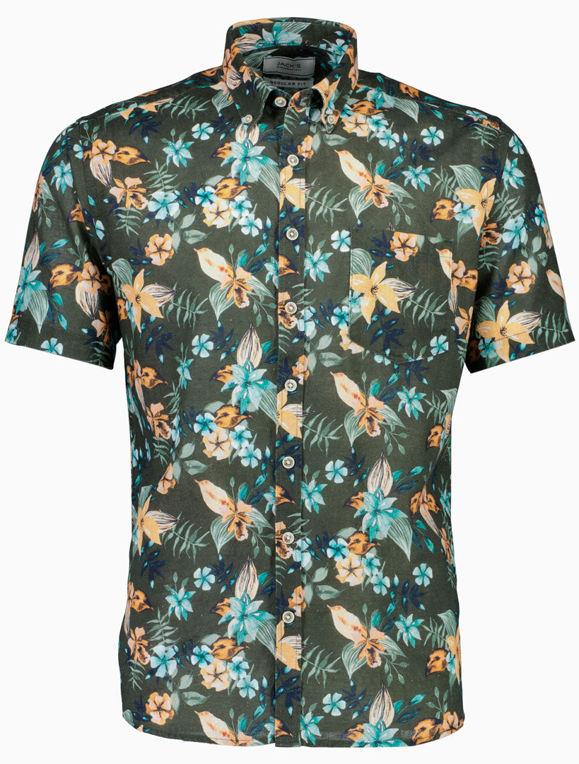 Jack´s - Printed Hør/Bomuld Skjorte - Army