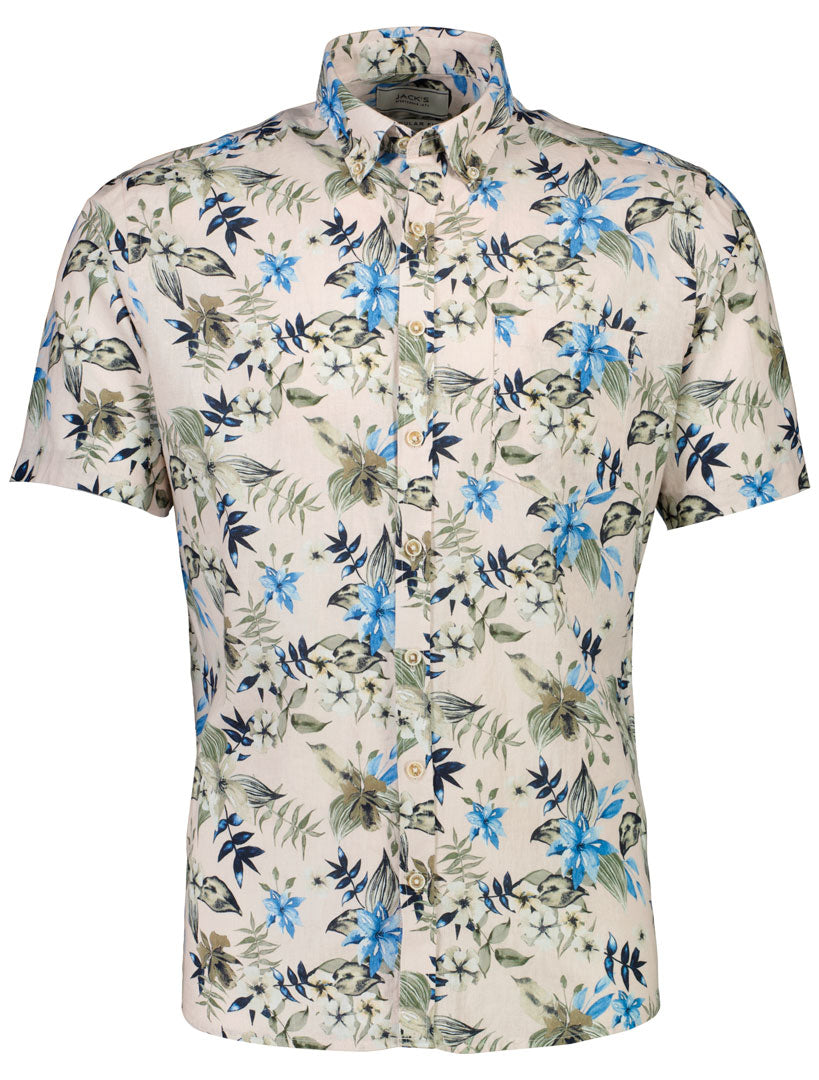 Jack´s - Printed Hør/Bomuld Skjorte - Sand