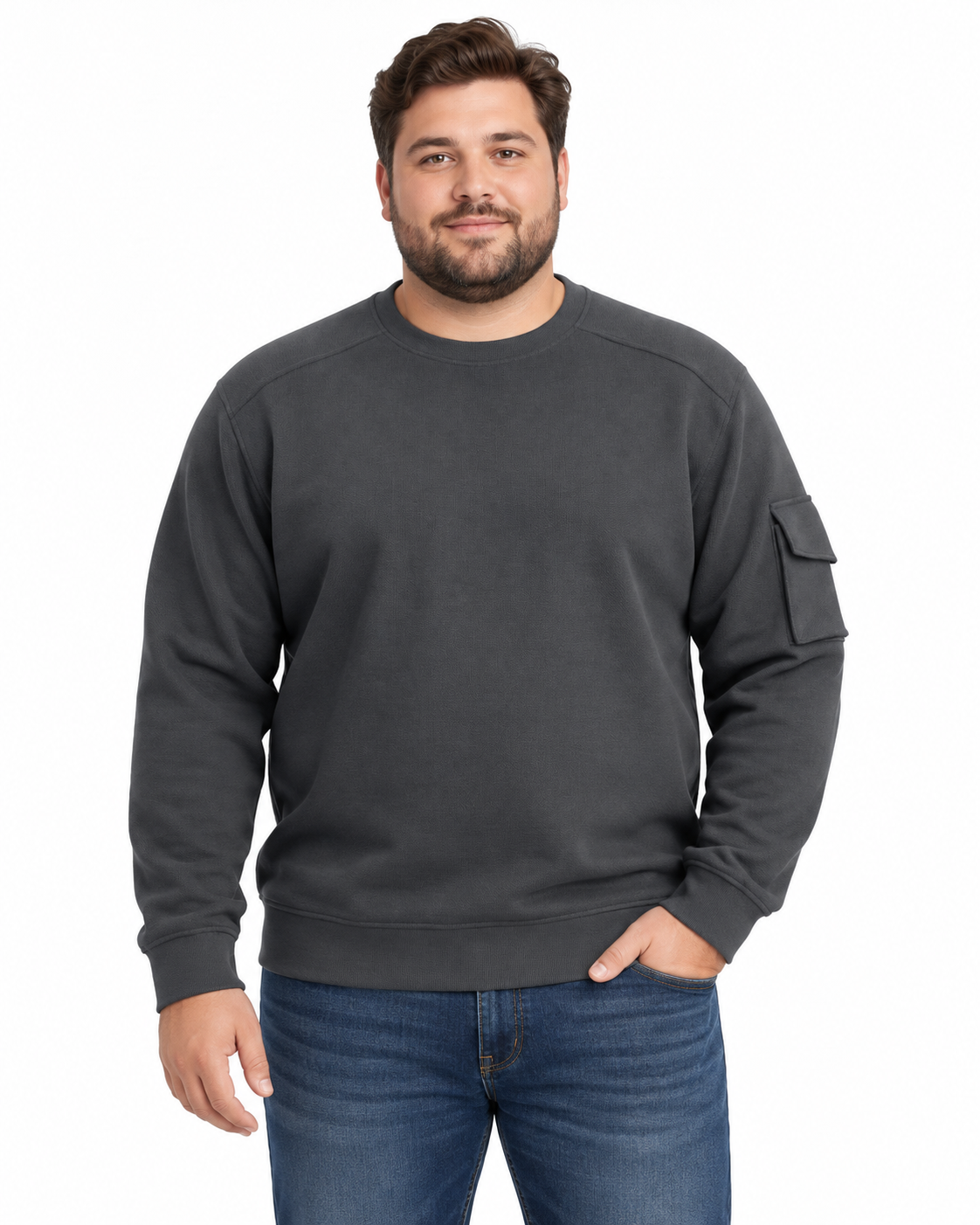 Amalfi Sweatshirt med Ærmelomme – Mørkegrå – 2XL til 8XL