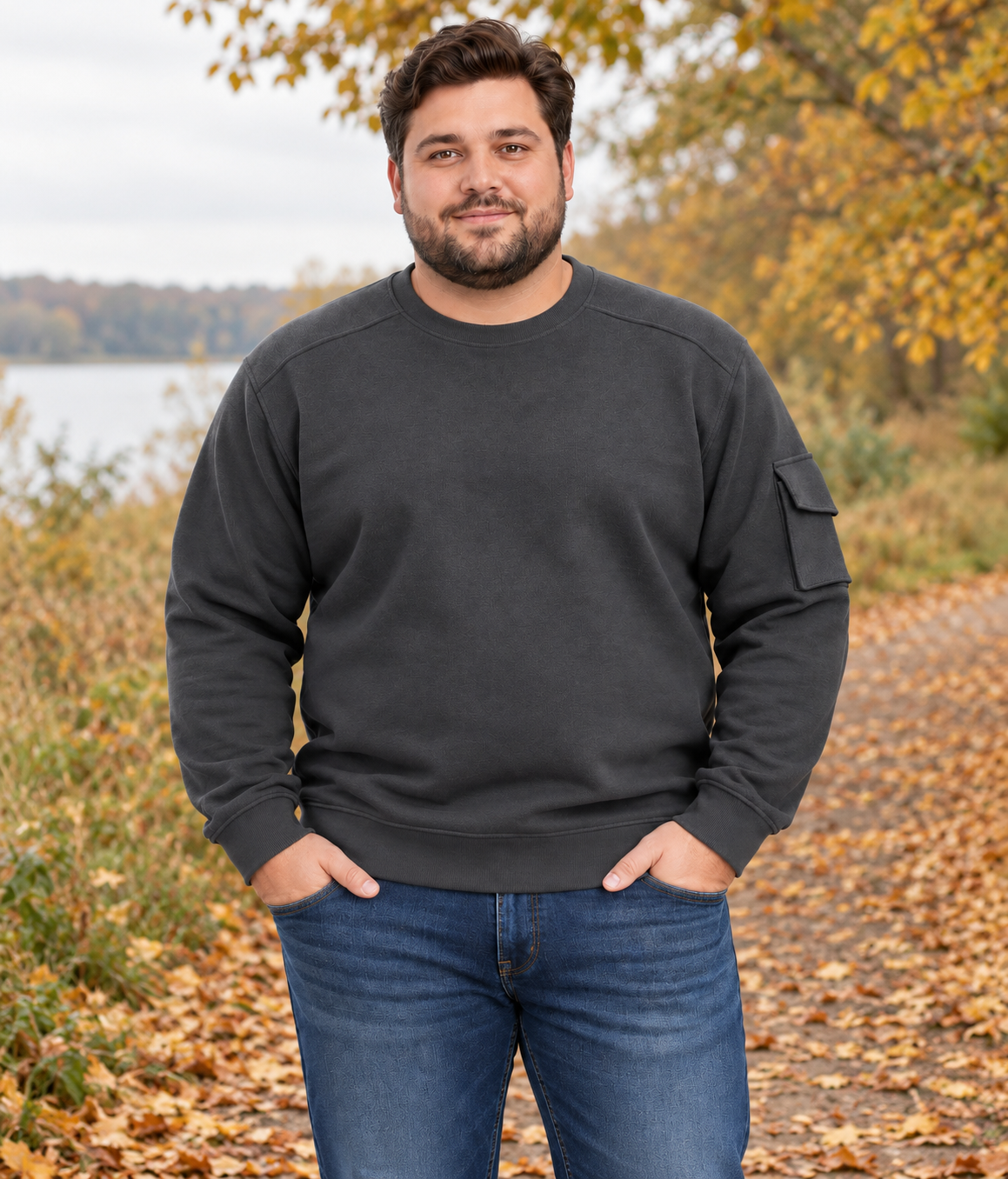 Amalfi Sweatshirt med Ærmelomme – Mørkegrå – 2XL til 8XL