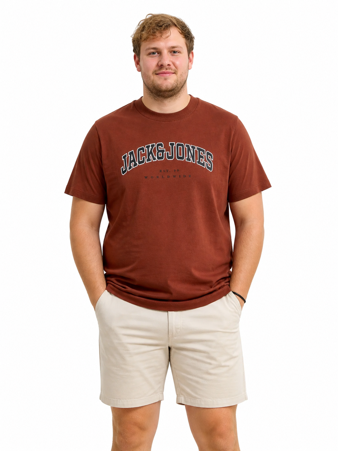 Jack & Jones Caleb Tee – Burnt Henna | 3XL–8XL