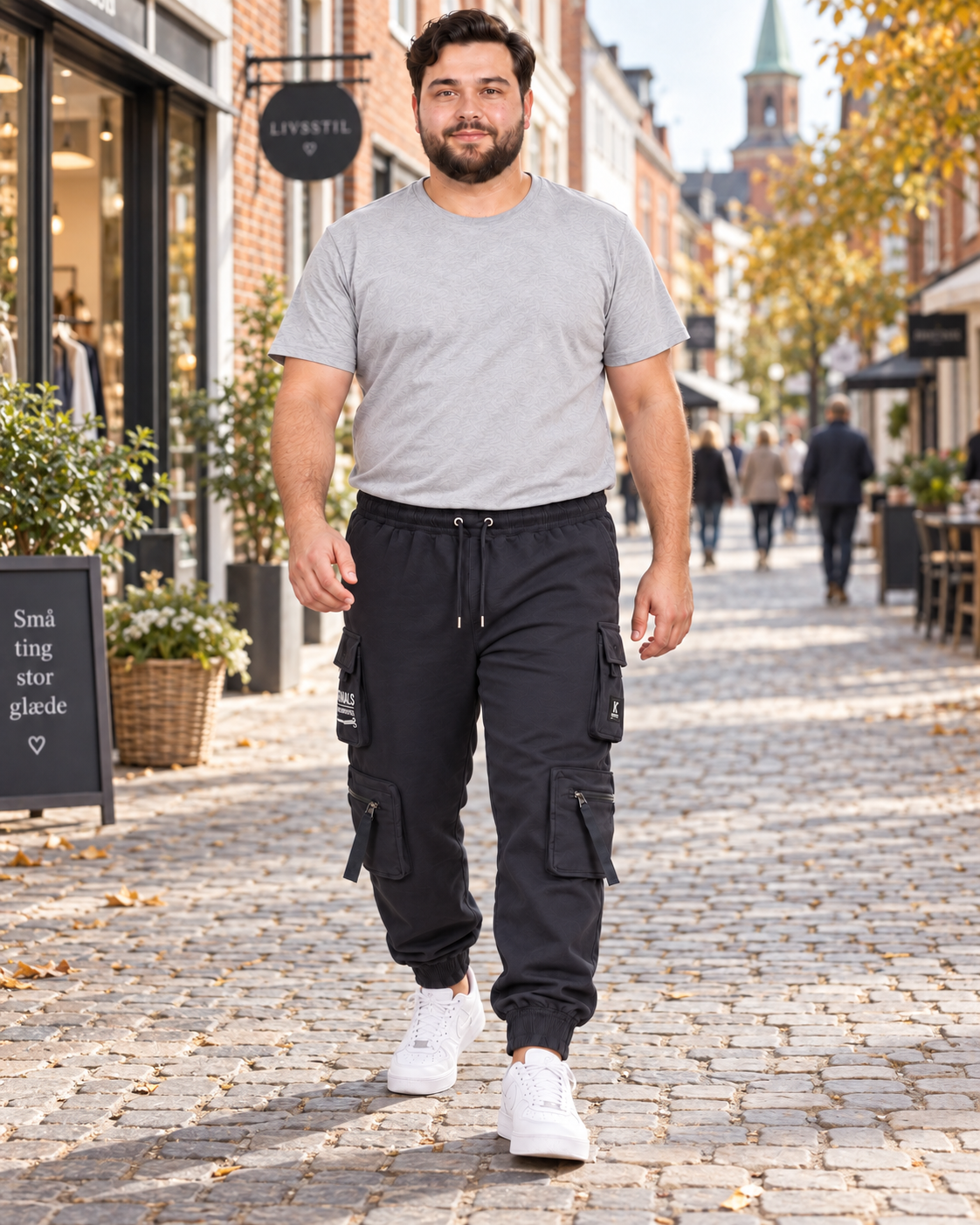 Kam - Raw Denim Cargo Jogging Bukser - Navy (2XL-8XL)