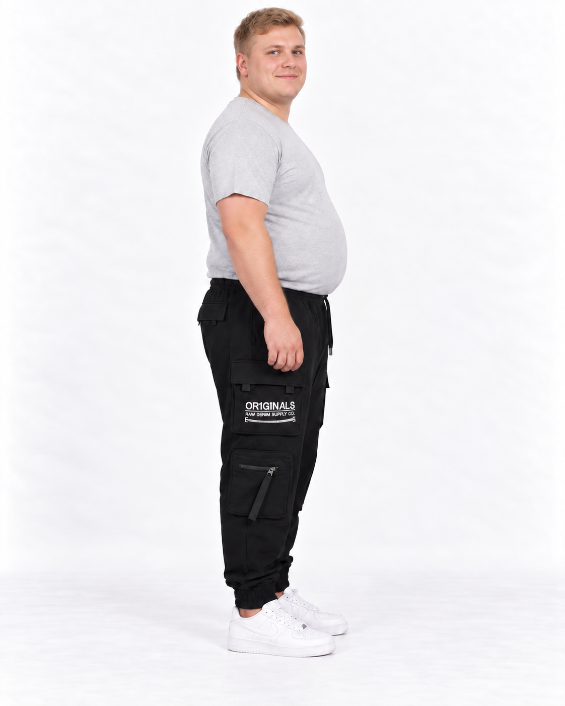 Kam - Raw Denim Cargo Jogging Bukser - Sort (2XL-8XL)