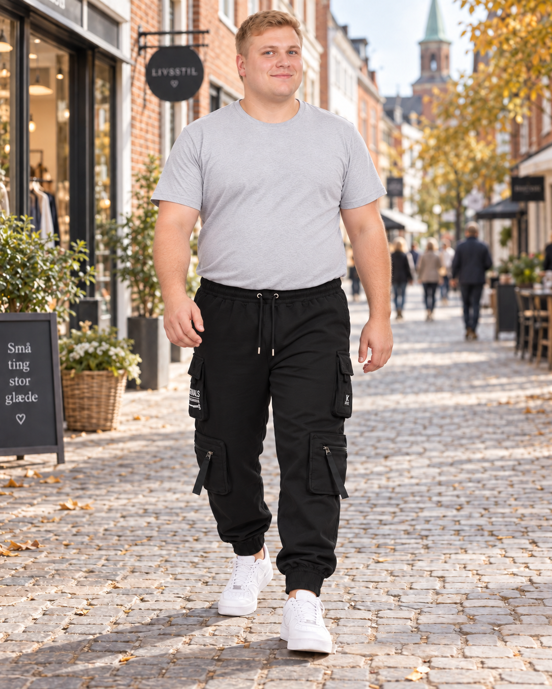 Kam - Raw Denim Cargo Jogging Bukser - Sort (2XL-8XL)