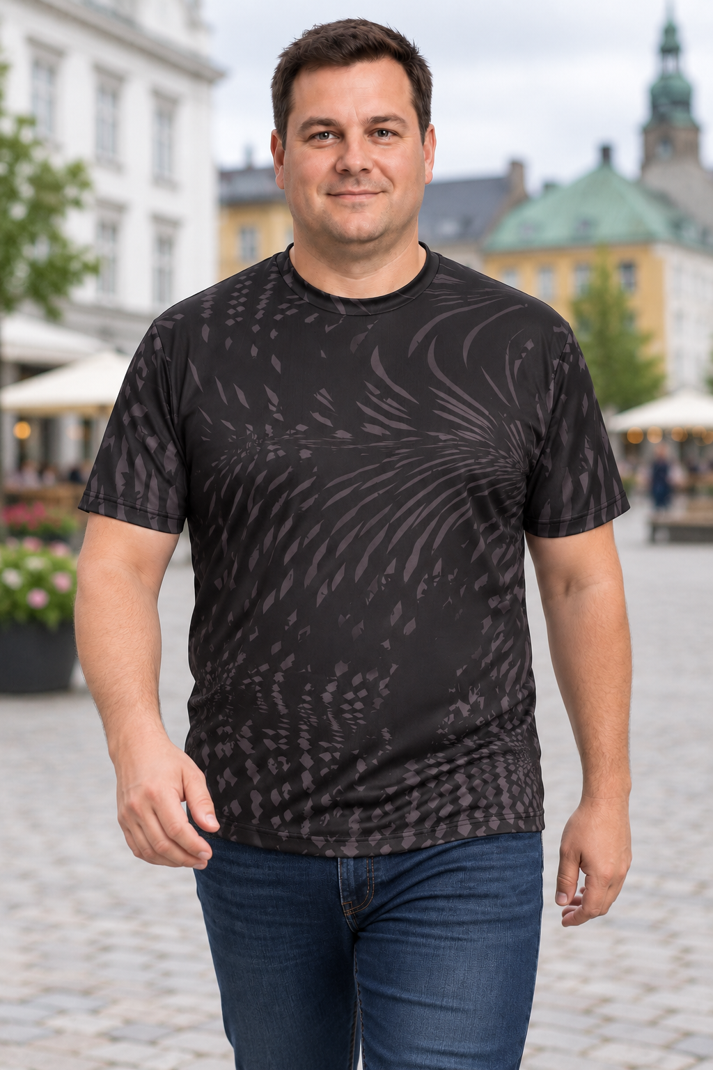 KAM - Active Performance T-shirt – Sort Print – 2XL– 8XL