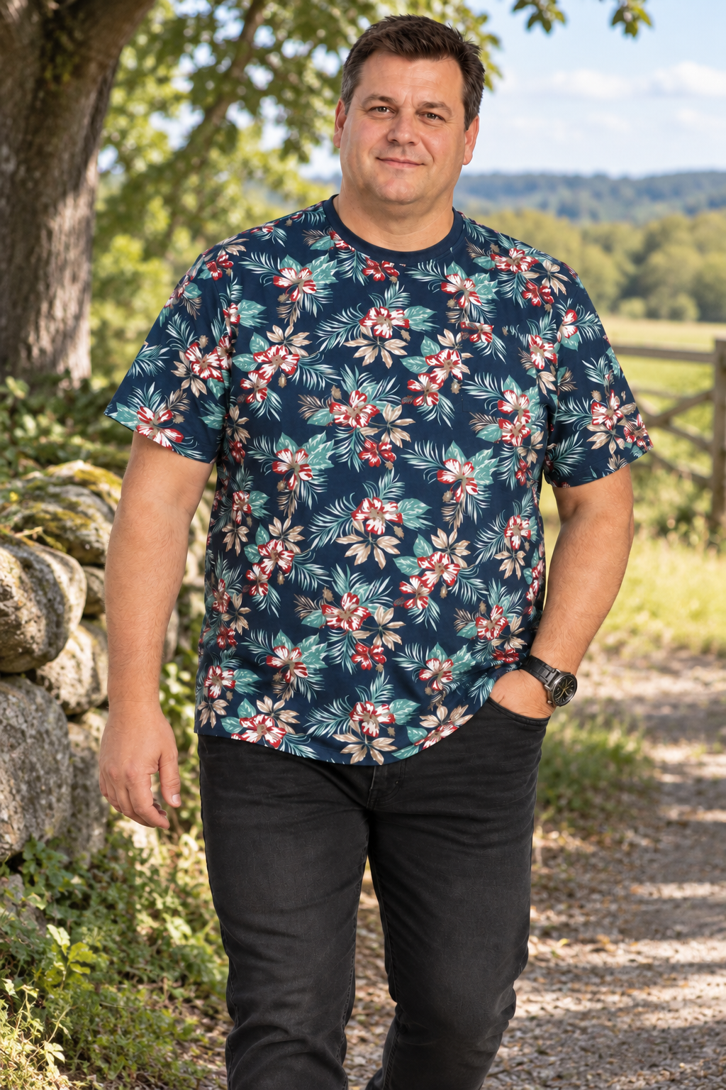 Espionage - Hibiscus Print T-Shirt