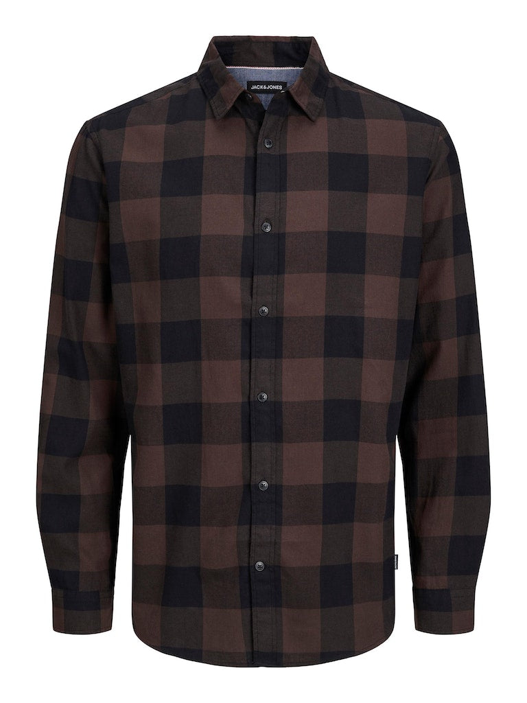 Jack & Jones - Gingham Twill Skjorte Lange ærmer Seal Brown