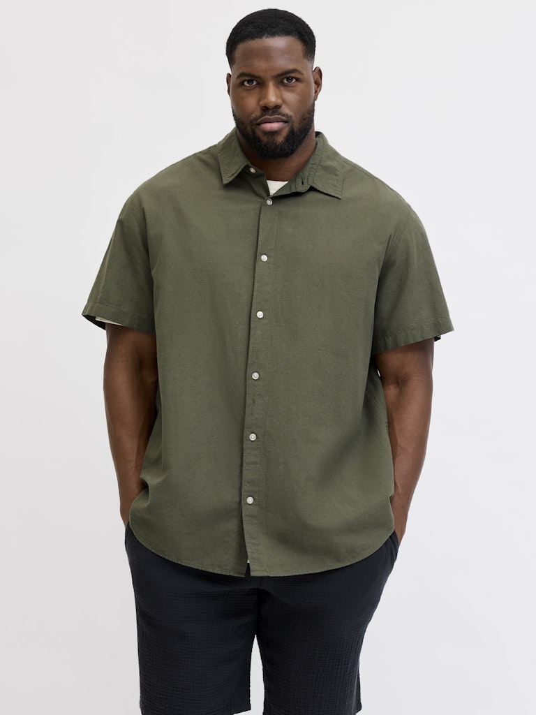 Jack & Jones - Breeze Linen m. kort ærme - Dusty Olive