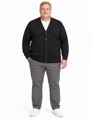 Espionage - Strik V-neck Cardigan - Sort - 3XL-7XL