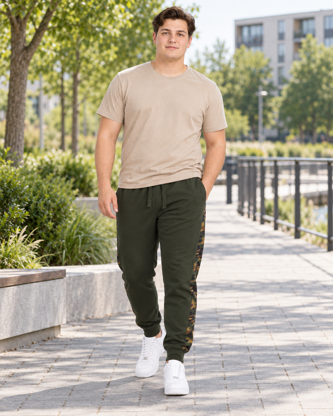 Kam - Panelled Camo Jogging Buks - Khaki