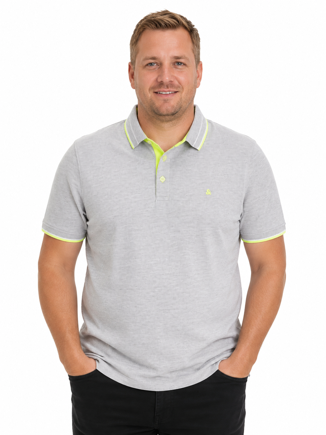 Jack & Jones - Paulos Polo - Light Grey Melange/Neon