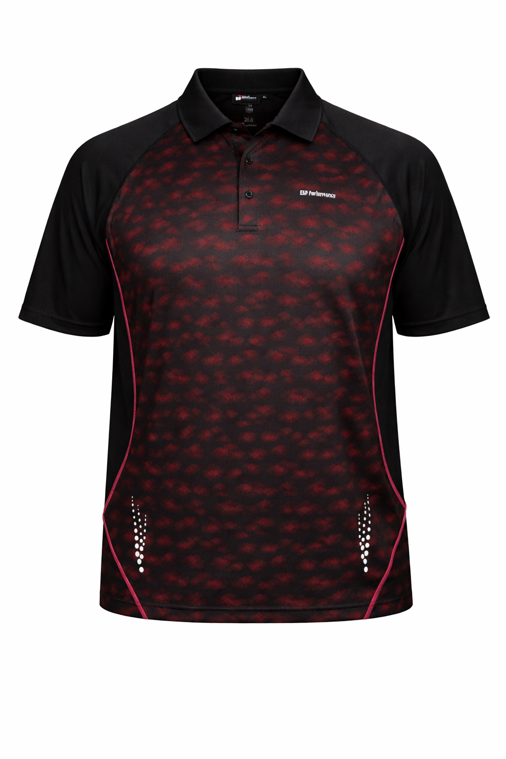 Espionage Performance Polo – Sort/Rød med Refleks (2XL–8XL)