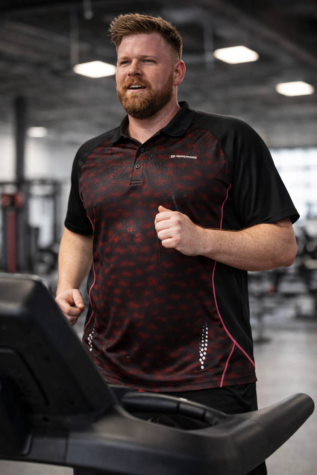 Espionage Performance Polo – Sort/Rød med Refleks (2XL–8XL)