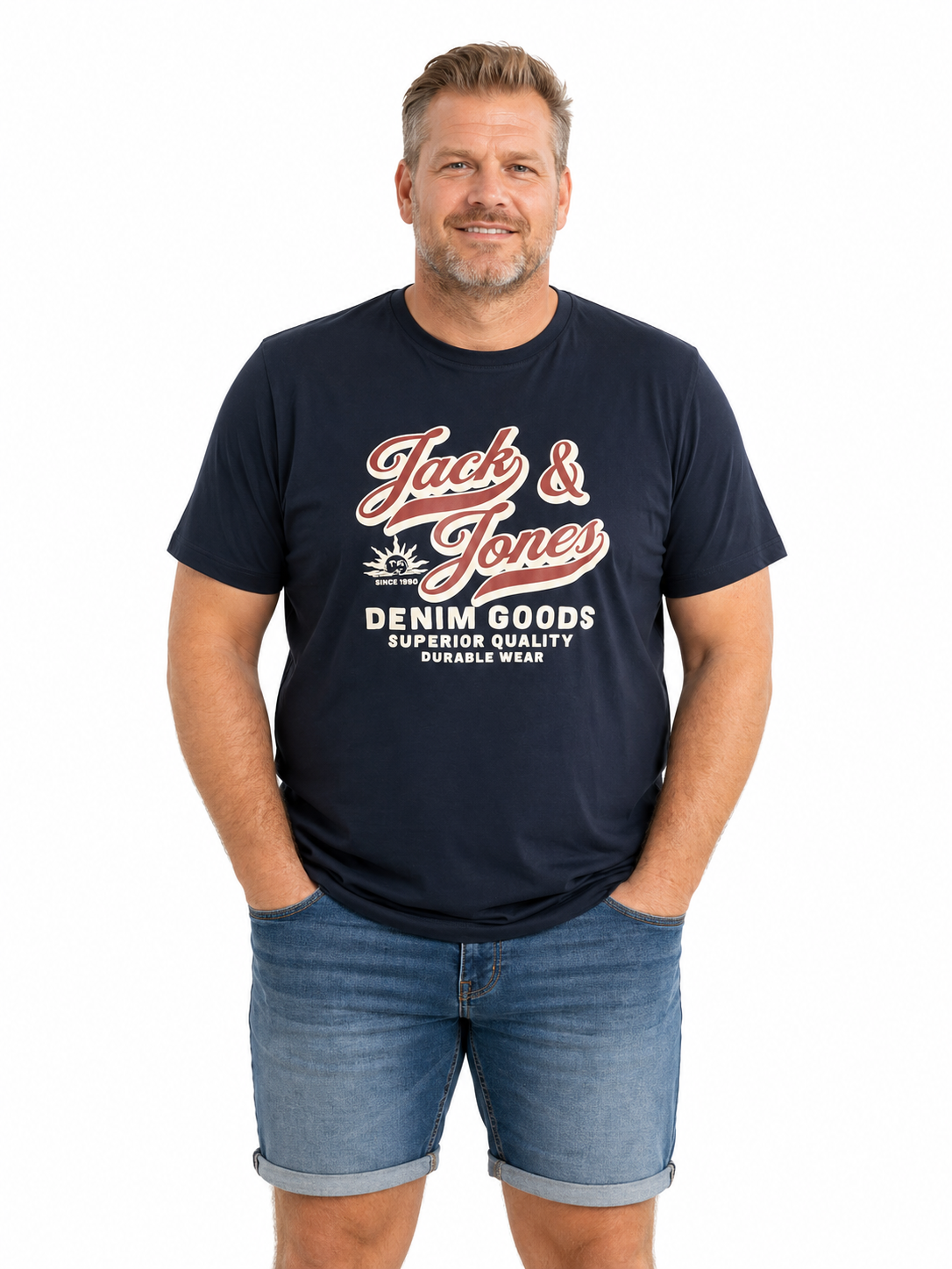 Jack & Jones Logo T-Shirt – Navy | 3XL–8XL