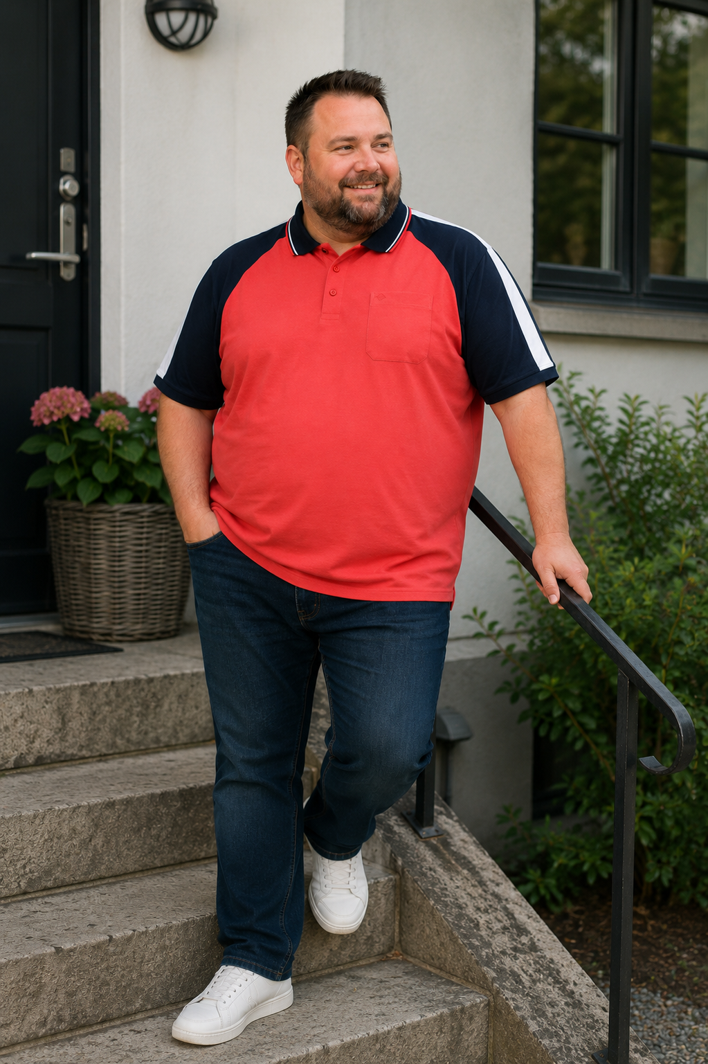Espionage - Cut & Sew Polo Coral/Navy