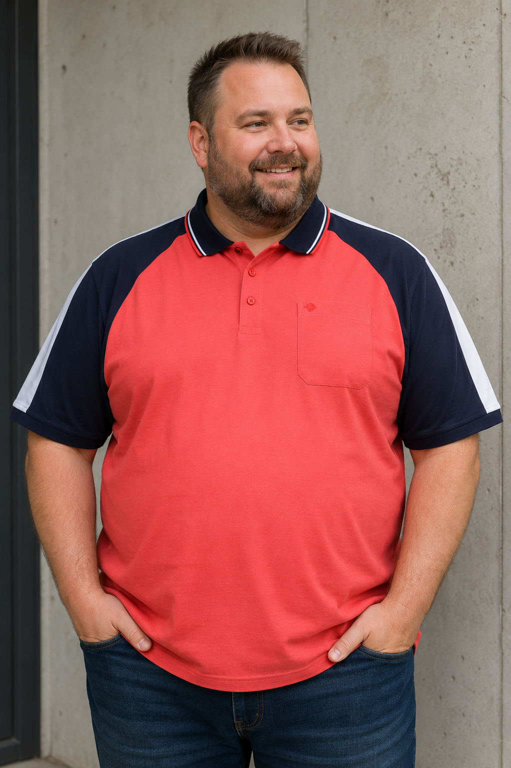 Espionage - Cut & Sew Polo Coral/Navy