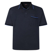 Espionage - All Over Geometric Print Jersey Polo - Navy