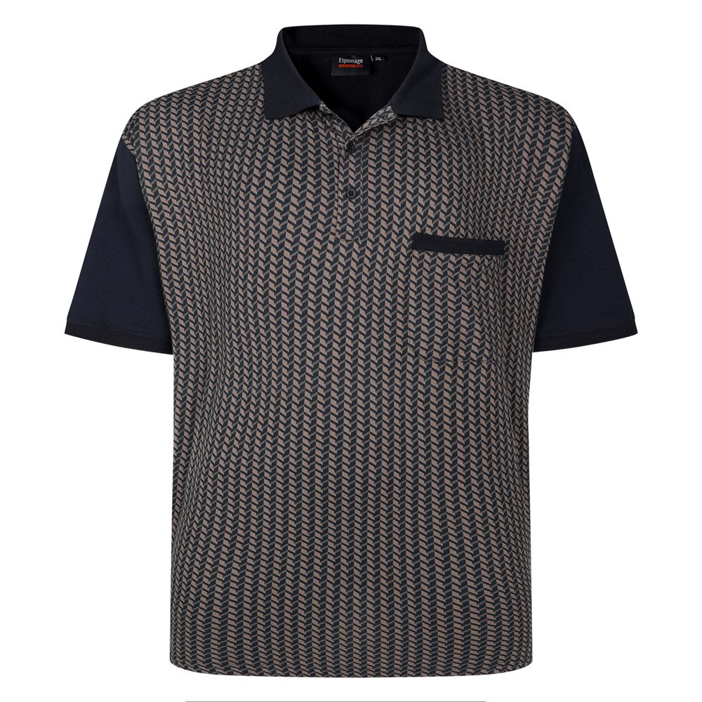 Espionage - Geometric Front Print Jersey Polo - Navy
