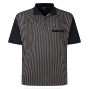Espionage - Geometric Front Print Jersey Polo - Navy