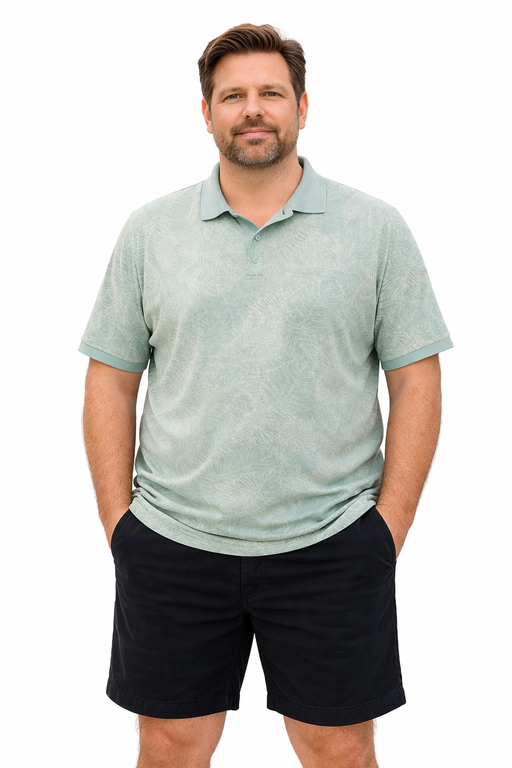 Espionage Polo – Lys Grøn med Tropisk Print (2XL–8XL)