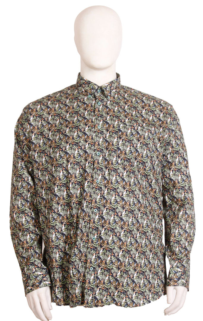 Espionage - Bob Bird Print Skjorte m. Lange Ærmer - Navy/Grøn