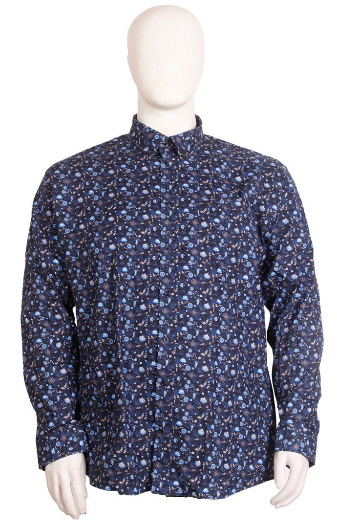 Espionage - Tony Floral Print Skjorte m. Lange Ærmer - Navy