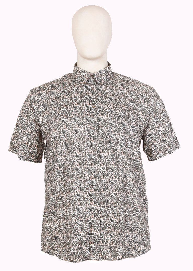 Espionage - Eric Floral Print Skjorte m. Korte Ærmer - Brun/Multi