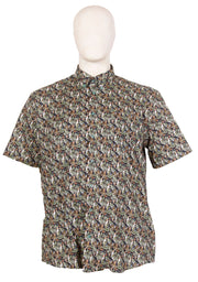 Espionage - Bob Bird Print Skjorte m. Korte Ærmer - Navy/Grøn