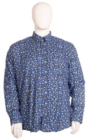Espionage - Mick Floral Print Skjorte m. Lange Ærmer - Navy/Grå