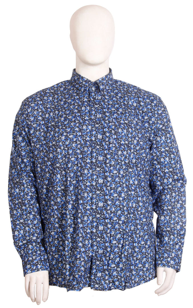Espionage - Mick Floral Print Skjorte m. Lange Ærmer - Navy/Grå