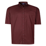 Espionage - Ensfarvet Stretch Twill Skjorte m. Korte Ærmer - Vinrød