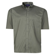 Espionage - Ensfarvet Stretch Twill Skjorte m. Korte Ærmer - Olivengrøn