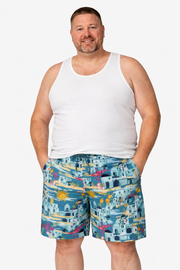 Espionage - Bade Shorts – Greek Villa Print (2XL–8XL)