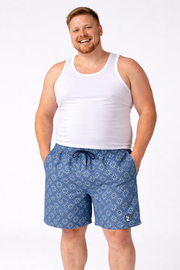 Espionage Bade Shorts – Blåt Mønster (2XL–8XL)