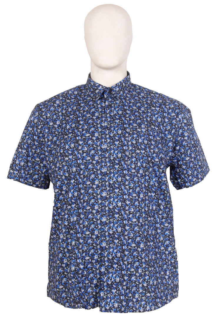 Espionage - Mick Floral Print Skjorte m. Korte Ærmer - Navy/Grå