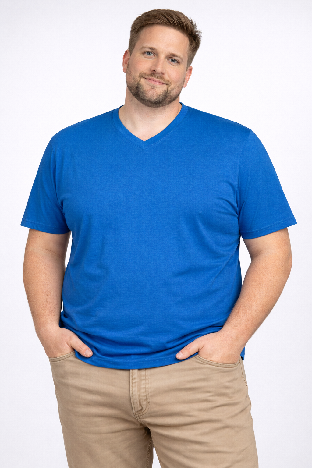 Espionage - Ensfarvet V Neck T-Shirt - Azure Blå