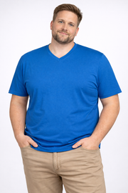 Espionage - Ensfarvet V Neck T-Shirt - Azure Blå