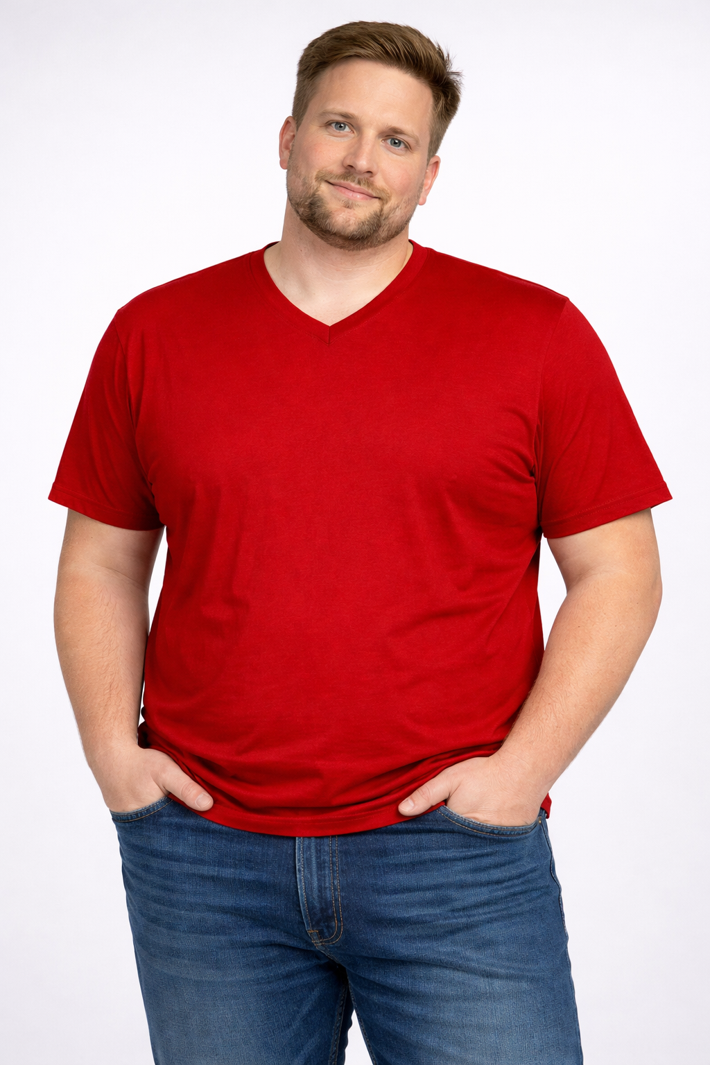 Espionage - Ensfarvet V Neck T-Shirt - Mørk Rød