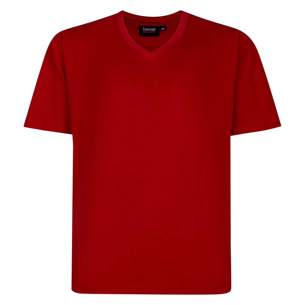 Espionage - Ensfarvet V Neck T-Shirt - Mørk Rød
