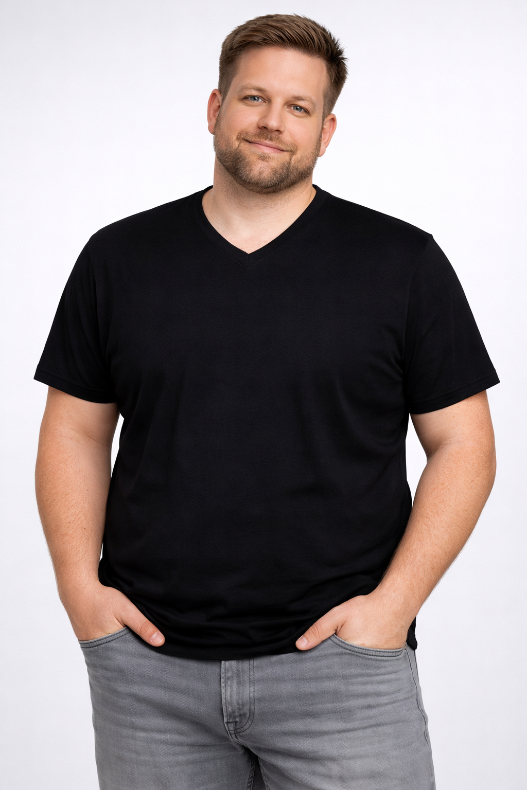 Espionage - Ensfarvet V Neck T-Shirt - Sort