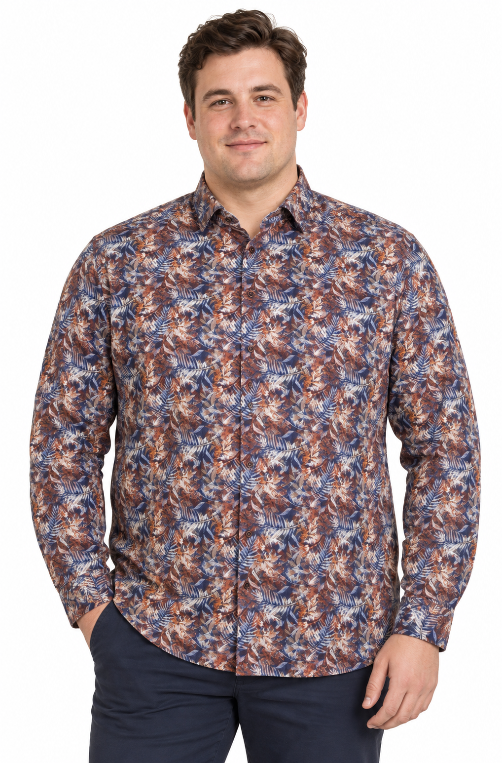 Casa Moda Blad Print skjorte på kraftig mandlig model