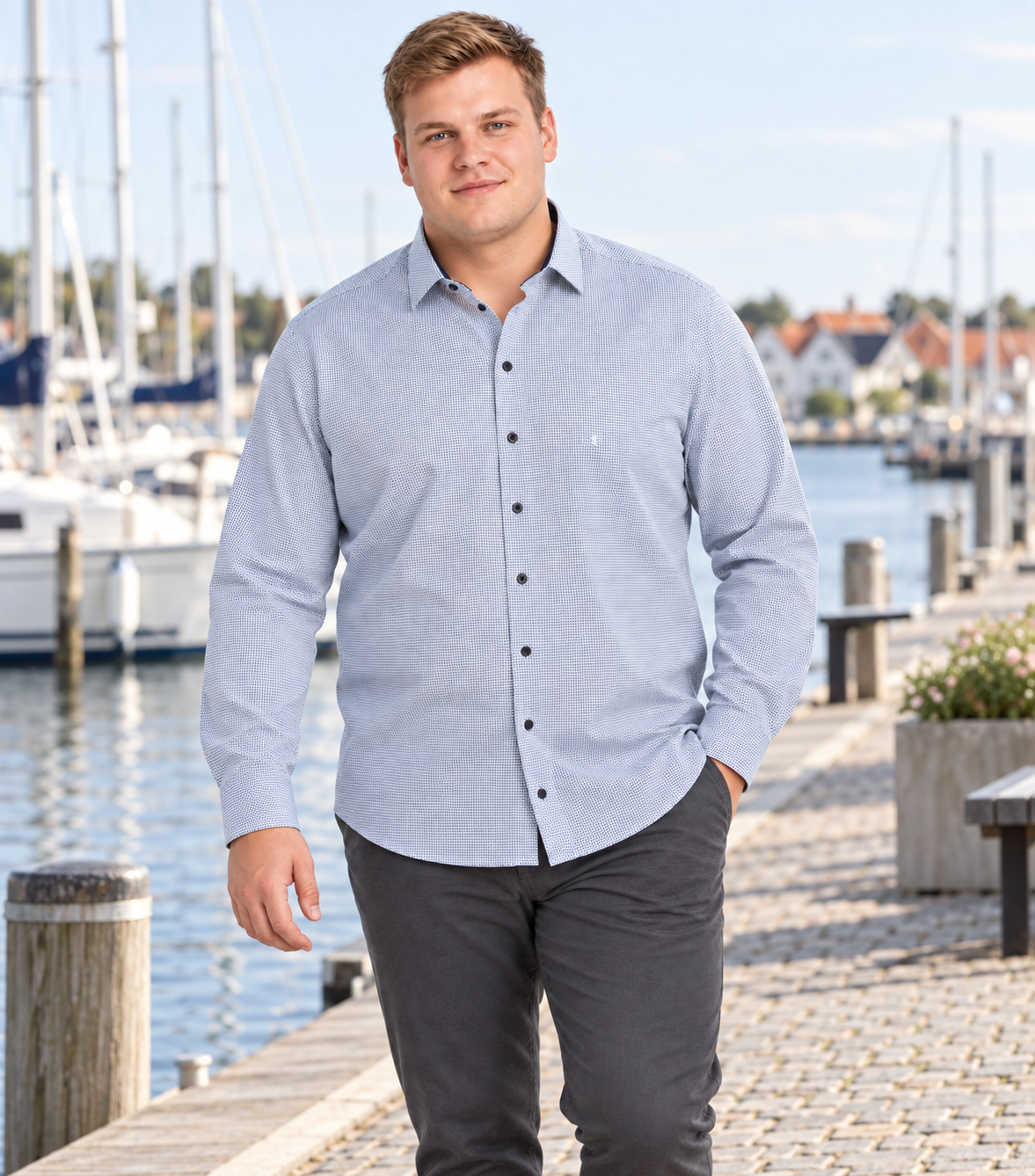 Casa Moda blå digital printskjorte ved dansk marina