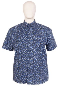 Espionage - Mick Floral Print Skjorte m. Korte Ærmer - Navy/Grå (1)